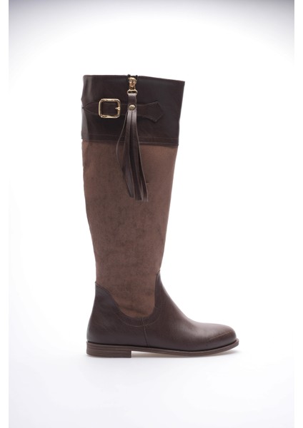 Kadın Deri Çizme Püsküllü Tokalı Fermuarlı Kahve Santana fiyatları