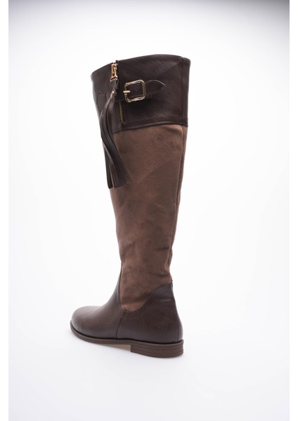 Kadın Deri Çizme Püsküllü Tokalı Fermuarlı Kahve Santana fırsatları