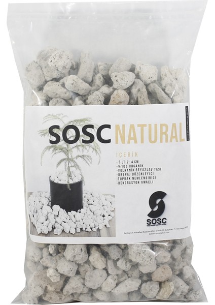 Sosc Natural Volkanik Beyaz Lav Taşı, Dekoratif Pomza, 2-4 Cm, 3 Litre, Saksı ve Bahçe Için Drenaj Düzenleyici, Toprak Nemlendirici fırsatları