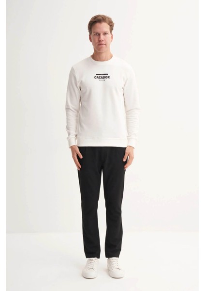 Slim Fit Şardonsuz Pamuklu 3 Iplik Ekru Erkek Sweatshirt 53980 fiyatları