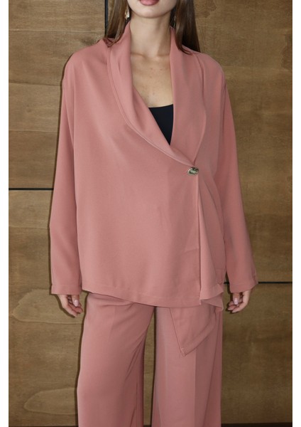 Gül Kurusu Şal Yaka Bluz Pantolon Takım fiyatları