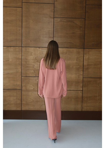 Gül Kurusu Şal Yaka Bluz Pantolon Takım fırsatları