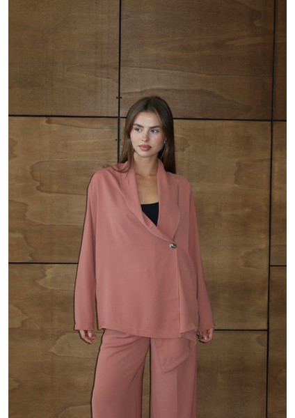 Gül Kurusu Şal Yaka Bluz Pantolon Takım indirimleri