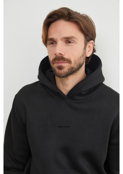 3 Iplik Keep Going Yazı Baskılı Kapüşonlu Oversize Sweatshirt modelleri