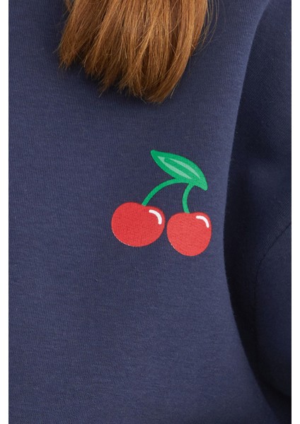 3 Iplik Kiraz Baskılı Oversize Sweatshirt modelleri