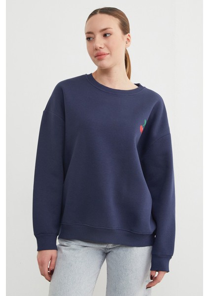 3 Iplik Kiraz Baskılı Oversize Sweatshirt indirimleri