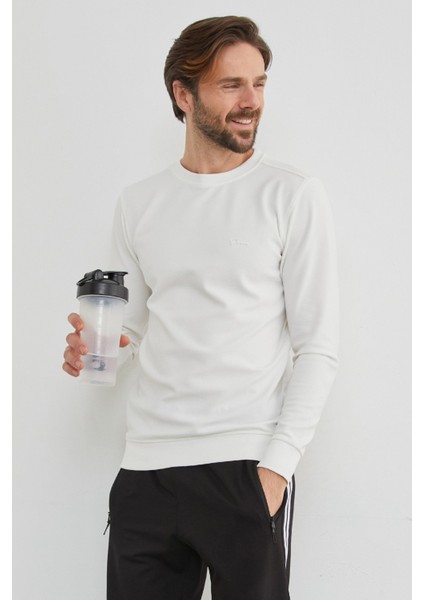 Yazı Kabartmalı Bisiklet Yaka Mevsimlik Sweatshirt