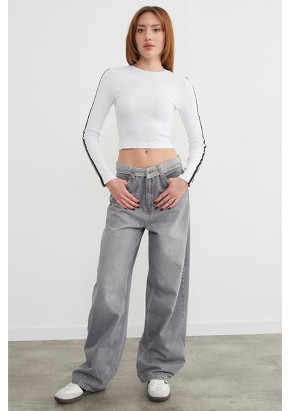 Bisiklet Yaka Kolları Biye Detaylı Crop Body fiyatları