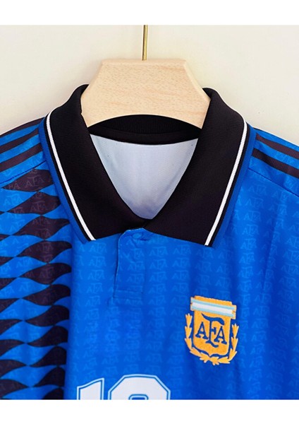 Lionel Messi Argentina Retro Tasarım Futbol Forması Mavi Özel Forma Kumaşı modelleri