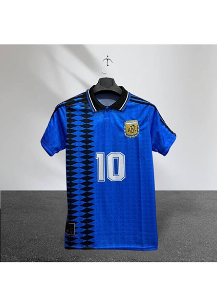 Arjantin Nostalji Tasarım Messi Baskılı Futbol Forması Mavi Özel Forma Kumaşı