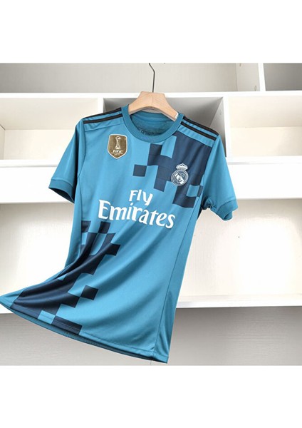C.ronaldo Turkuaz Kısa Kol Retro Madrid Futbol Forması Nefes Alabilen Terletmez Forma