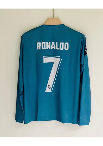 Ronaldo Real Madrid Retro Turkuaz Uzun Kol Futbol Forması Özel Forma Kumaşı