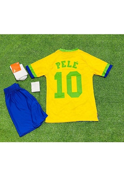 Brezilya 10 Numara Pele Baskılı Özel Tasarım Çocuk Futbol Forması 4 Lü Set Hediye Vs T-Shirt fiyatları