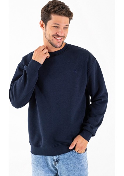 Erkek Bisiklet Yaka Jb Nakışlı 3ip Sweatshirt Lacivert - 5405