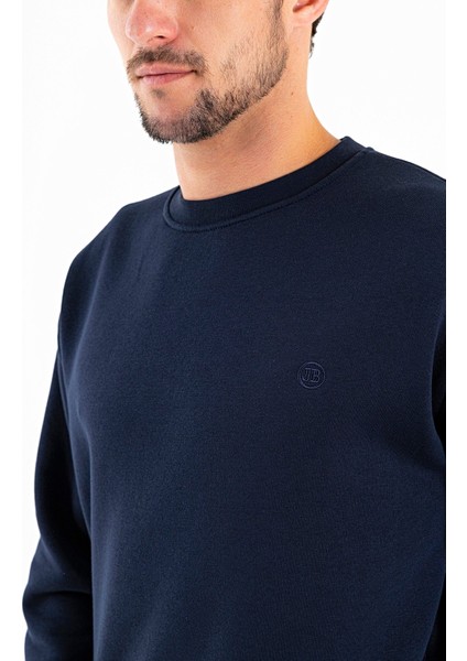 Erkek Bisiklet Yaka Jb Nakışlı 3ip Sweatshirt Lacivert - 5405
