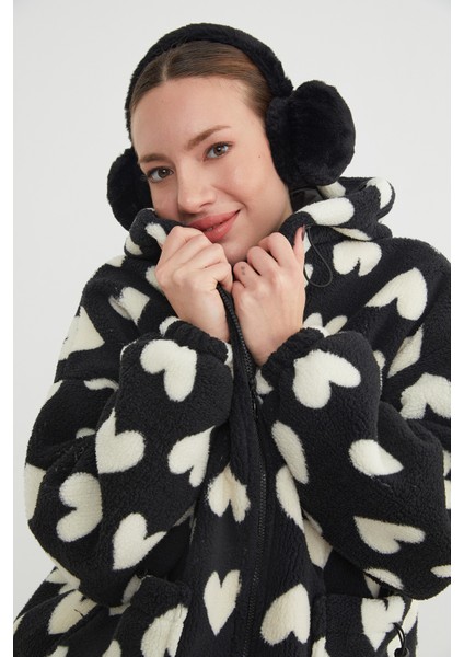 Kalp Desenli Peluş Mont modelleri