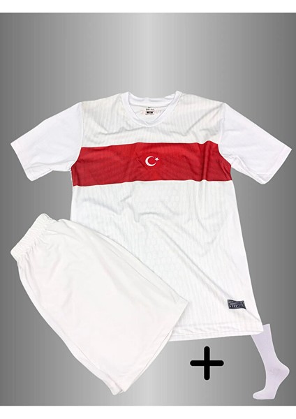 Türkiye Milli Takım Beyaz Çocuk Futbol Forması Hava Alabilen Polyester Kumaş Halısaha Forması
