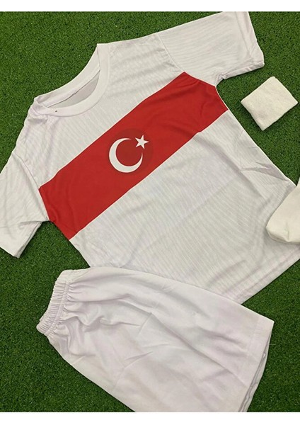 Türkiye Milli Takım Çocuk Futbol Forması Beyaz Hava Alabilen Polyester Kumaş Halısaha Forması