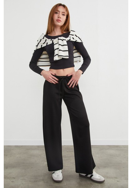 Beli Bağlamalı Bol Paça Pantolon