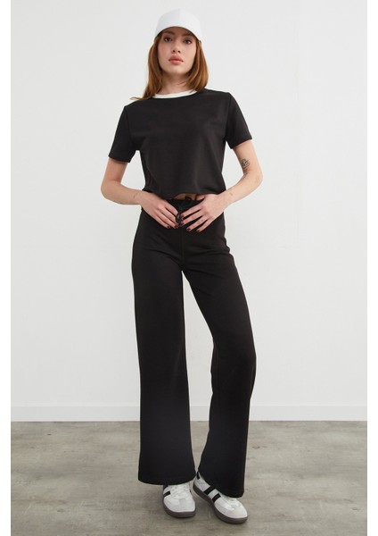 3 Iplik Beli Bağlamalı Palazzo Eşofman Altı