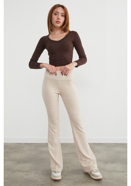 Beli Lastikli Yüksek Bel Flare Pantolon