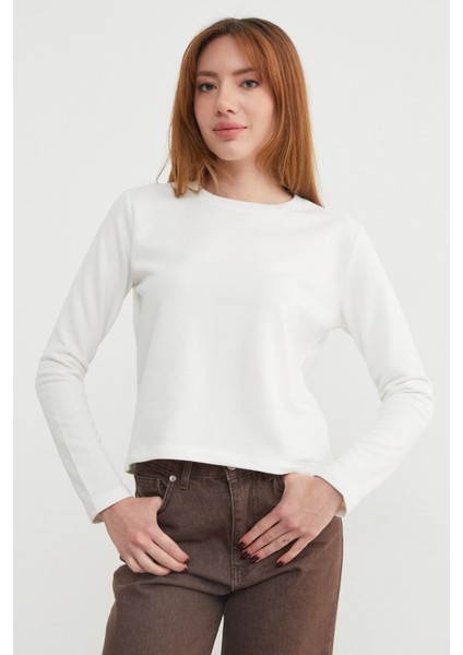 3 Iplik Şardonsuz Yakası Ribanalı Sweatshirt