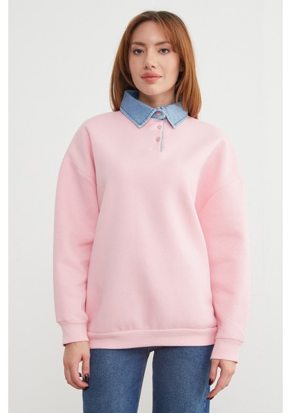 3 Iplik Kot Garnili Gömlek Yaka Oversize Sweatshirt modelleri