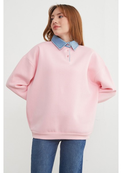 3 Iplik Kot Garnili Gömlek Yaka Oversize Sweatshirt indirimleri