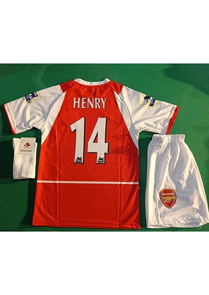 Arsenal Thierry Henry Kırmızı Retro Çocuk Forma 3 Lü Set. Forma+Şort+Çorap