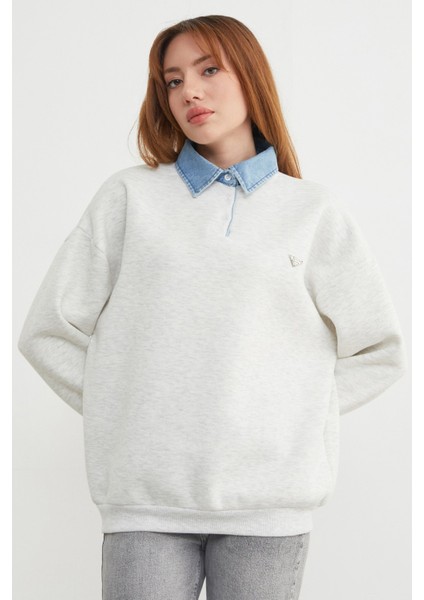 3 Iplik Kot Garnili Metal Aksesuarlı Sweatshirt fiyatları