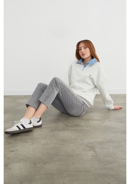 3 Iplik Kot Garnili Metal Aksesuarlı Sweatshirt modelleri