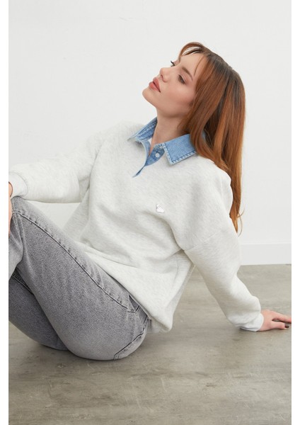 3 Iplik Kot Garnili Metal Aksesuarlı Sweatshirt indirimleri