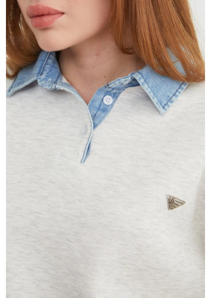 3 Iplik Kot Garnili Metal Aksesuarlı Sweatshirt