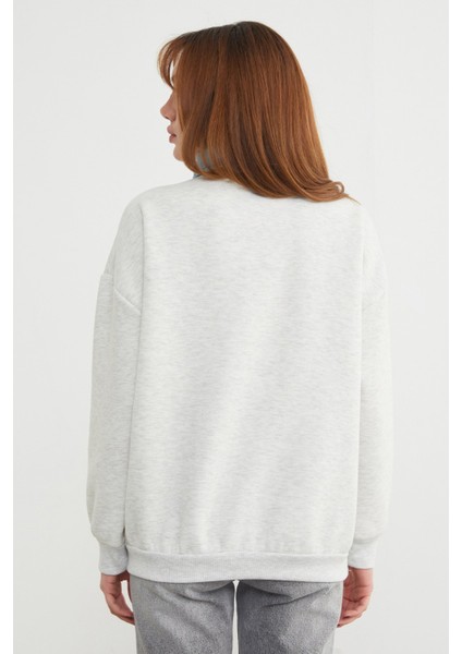 3 Iplik Kot Garnili Metal Aksesuarlı Sweatshirt