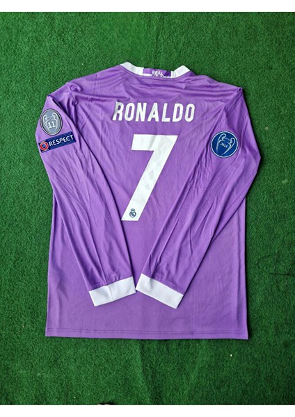 Real Madrid. Ronaldo Retro Mor Uzun Kol Futbol Forması Özel Forma Kumaşı