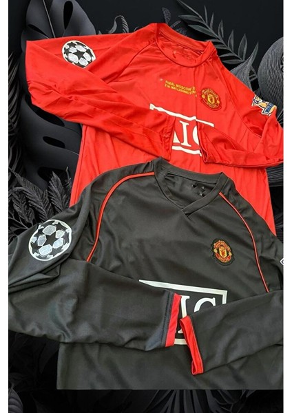 2'li Ronaldo Mancester Siyah ve Kırmızı Uzun Kol Forması 7 Numara