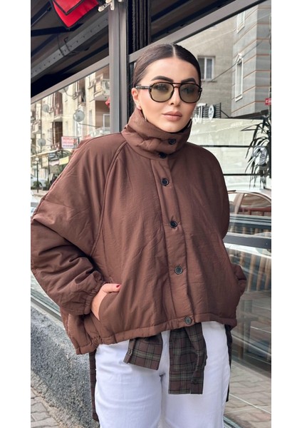 Kahve Tok Doku Şişme Mont modelleri