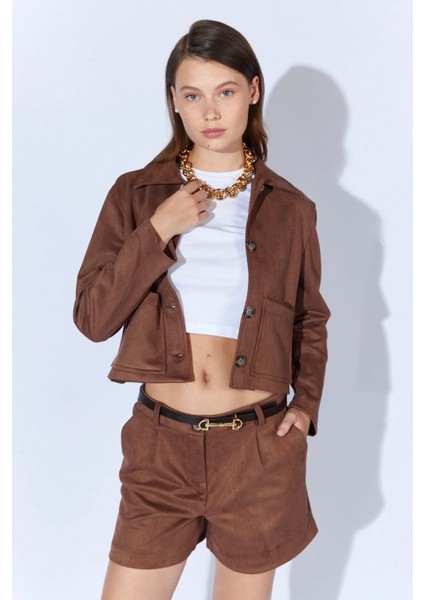 Kemer Detaylı Süet Şort (Vizon)