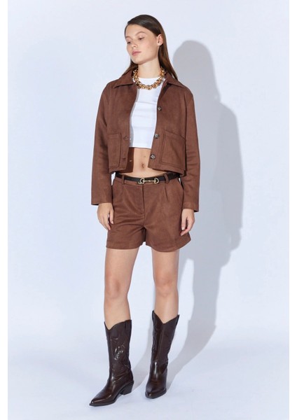 Kemer Detaylı Süet Şort (Vizon) modelleri