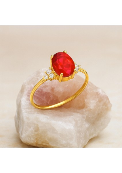 14K Gold Oval-Cut Ruby Ring, Unique Precious Stone Engagement Ring
