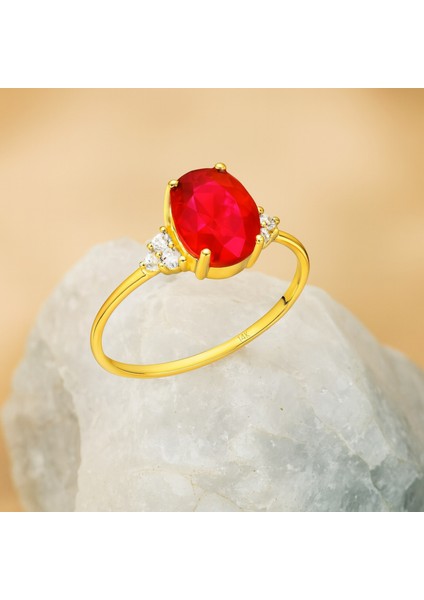 14K Gold Oval-Cut Ruby Ring, Unique Precious Stone Engagement Ring modelleri