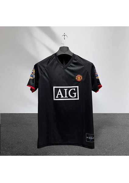 Man. United Ronaldo Baskılı 2007 Retro Siyah Kısa Kol Futbol Forması Özel Forma Kumaşı fırsatları