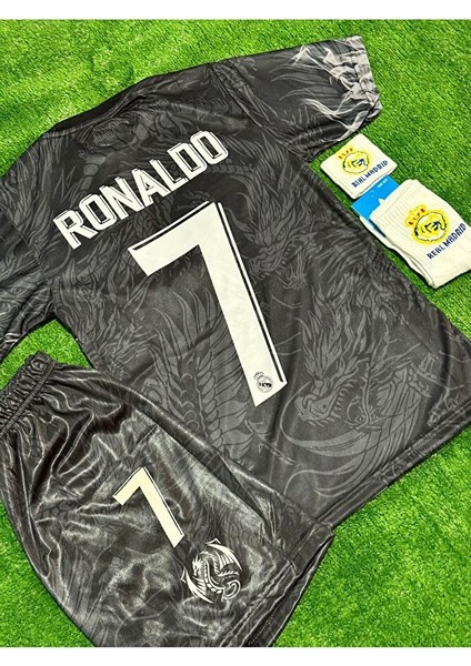Real./madrid 2026 #cr7 C./ronaldo Siyah Dragon Yılan Desenli Çocuk Forması 4 Lü Set modelleri