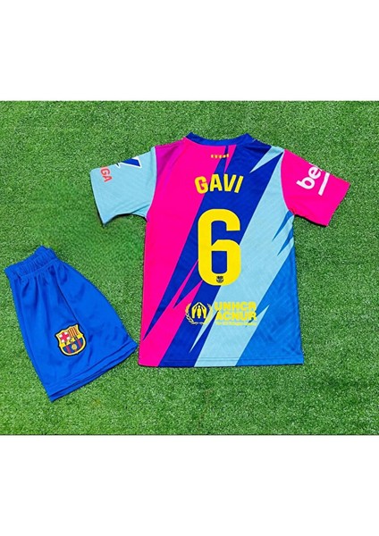 Gavi Barcelona Çocuk Futbol Forması 24/25 Hava Alabilen Polyester Kumaş Halısaha Forması