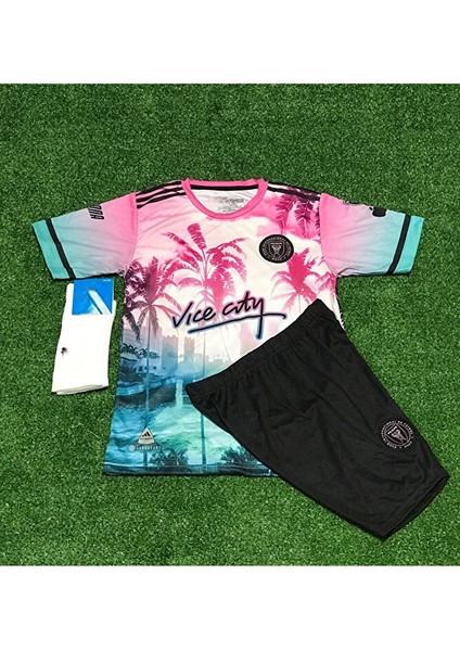 Yeni Sezon Lionel Messi Inter/miami Özel Tasarım Pembe Desenli Çocuk Futbol Forması 3'lü Takım fiyatları