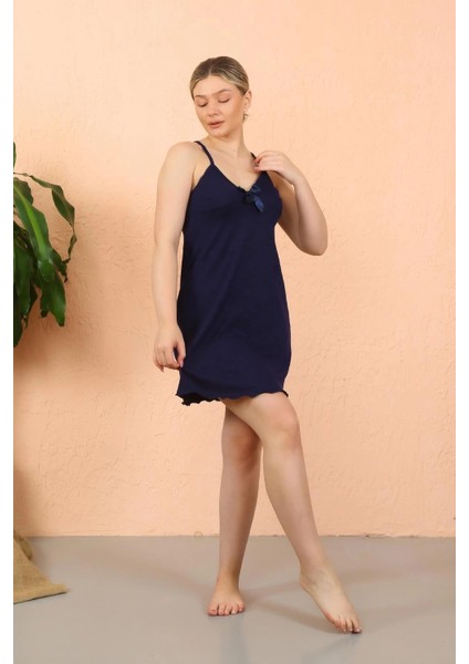 Kadın Ip Askılı Penye Kısa Gecelik Lacivert modelleri