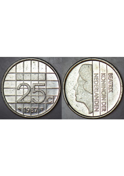 Hollanda 25 Cent 1987 Kraliçe Beatrix.