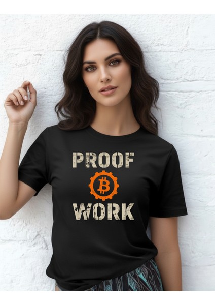 Proof B Work - Bitcoin - Trader, Borsaci Kadınsiyah T-SHIRT1003