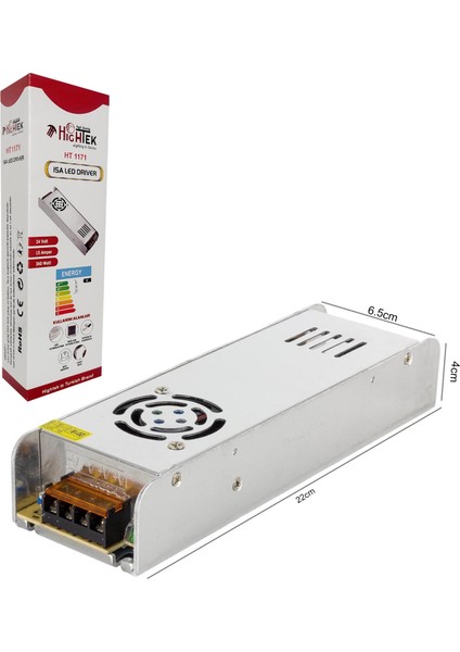 Hıghtek HT-1171 Metal Kasa Adaptör Slim Fanlı 24 Volt 15 Amper