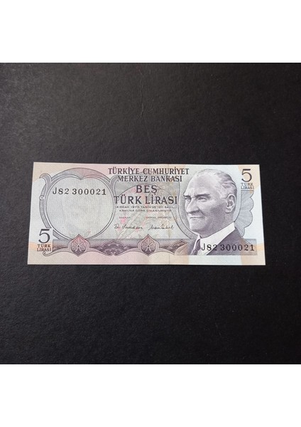 Escoines 3996368F6C7BDF1D6D 6.emisyon 5türk-Lirası J82-300021 Seri Numara Ca